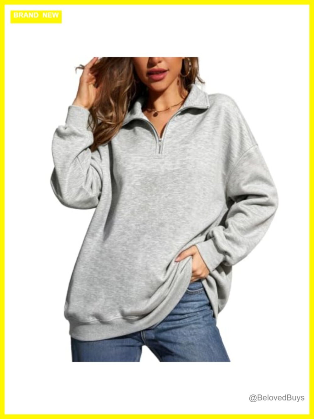 Women's Loose Fit Pullover Crewneck Fleece Sweatshirt Long Sleeve Top